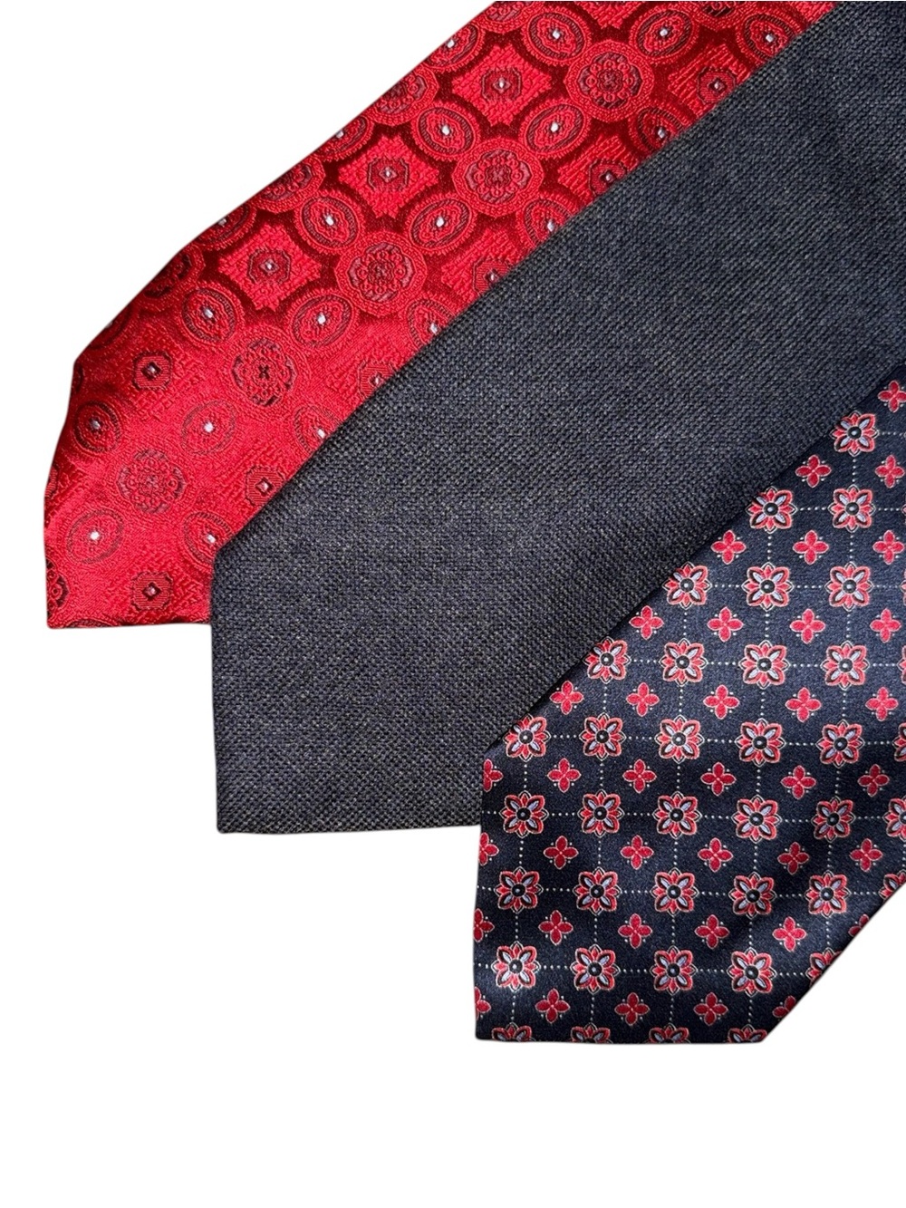 Brioni Lot Of 3 Silk Cashmere Knit Tie Geometric Pattern Handmade Italy Textured